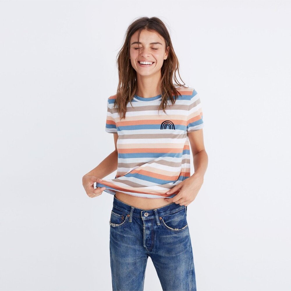 Madewell Embroidered Rainbow Striped Tee XXS - Picture 2 of 11